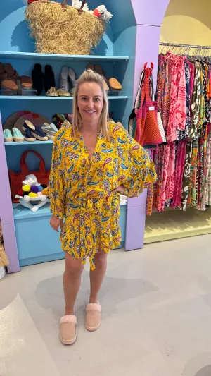 Gown/Kimono - Short - Yellow Paisley