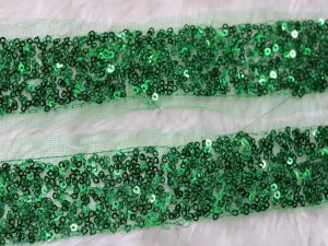 Green Fancy Sequins Work Trim Embroidered Borders