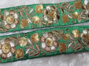Green Sequins Threadwork Embroidered Border