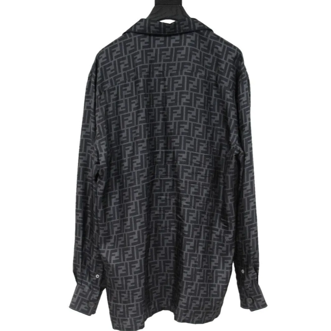 Grey Black FF logo Silk Pyjama Button Down Shirt