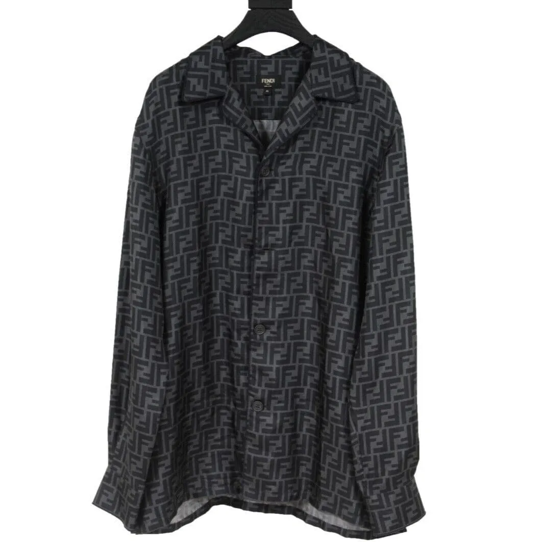 Grey Black FF logo Silk Pyjama Button Down Shirt