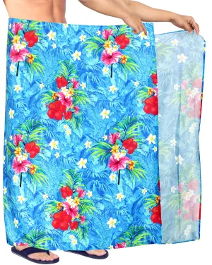 HAPPY BAY 3D HD Men's Sarong Hawaiian Beach Bathing Suit Sleep 78"X42" Blue Y585 909784
