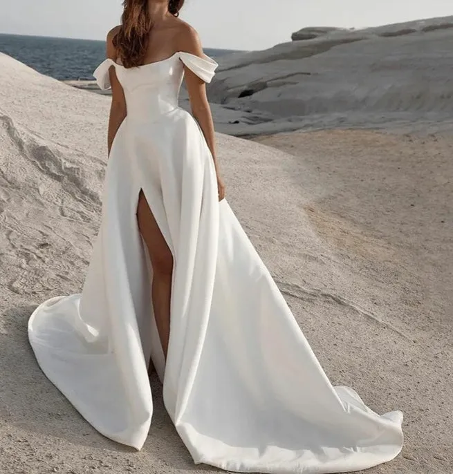Harris Off Shoulder Satin Wedding Gown All Sizes/Colors