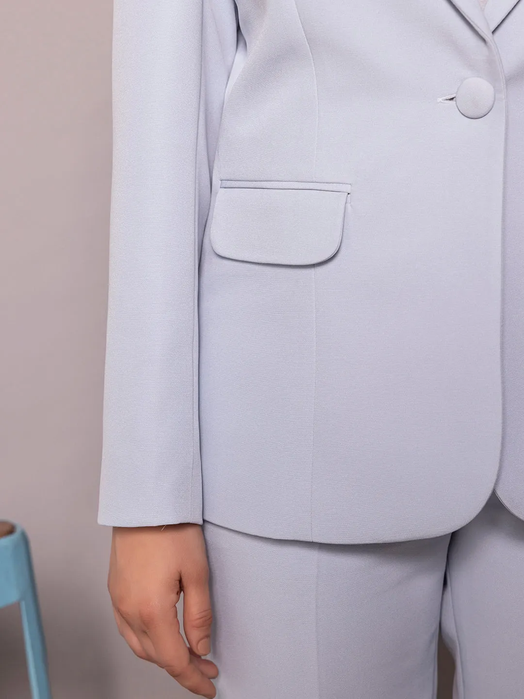 Ice Blue Notch Collar Stretch Pant Suit