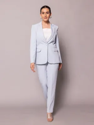 Ice Blue Notch Collar Stretch Pant Suit