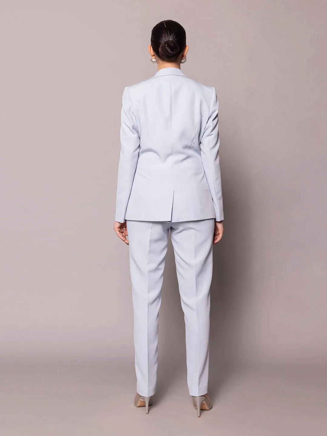 Ice Blue Notch Collar Stretch Pant Suit
