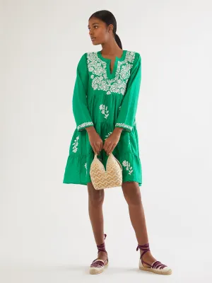 Indian silk embroidered mini dress