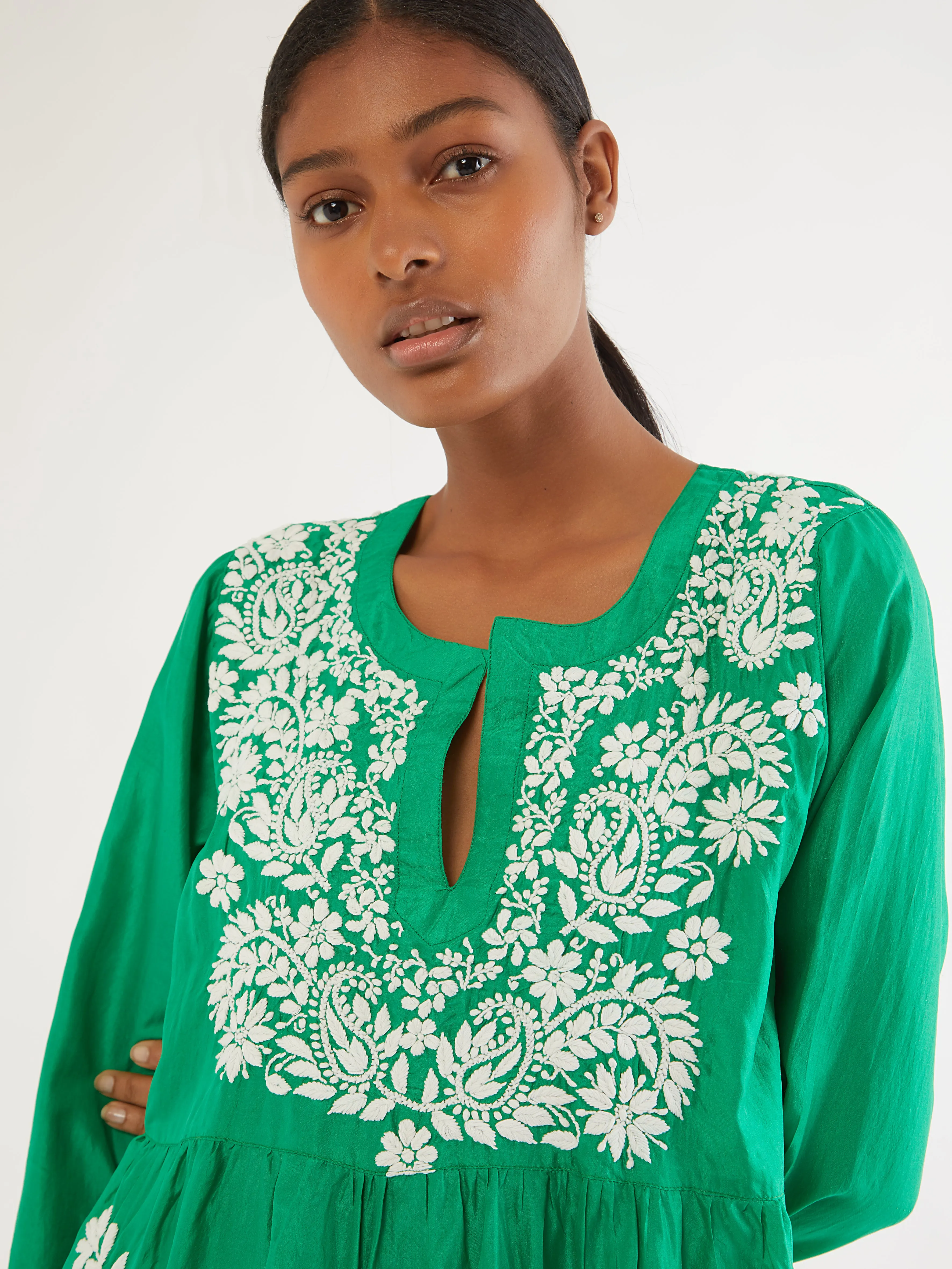 Indian silk embroidered mini dress