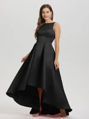 Jewel Sleeveless V-Back Long Satin Bridesmaid Dresses