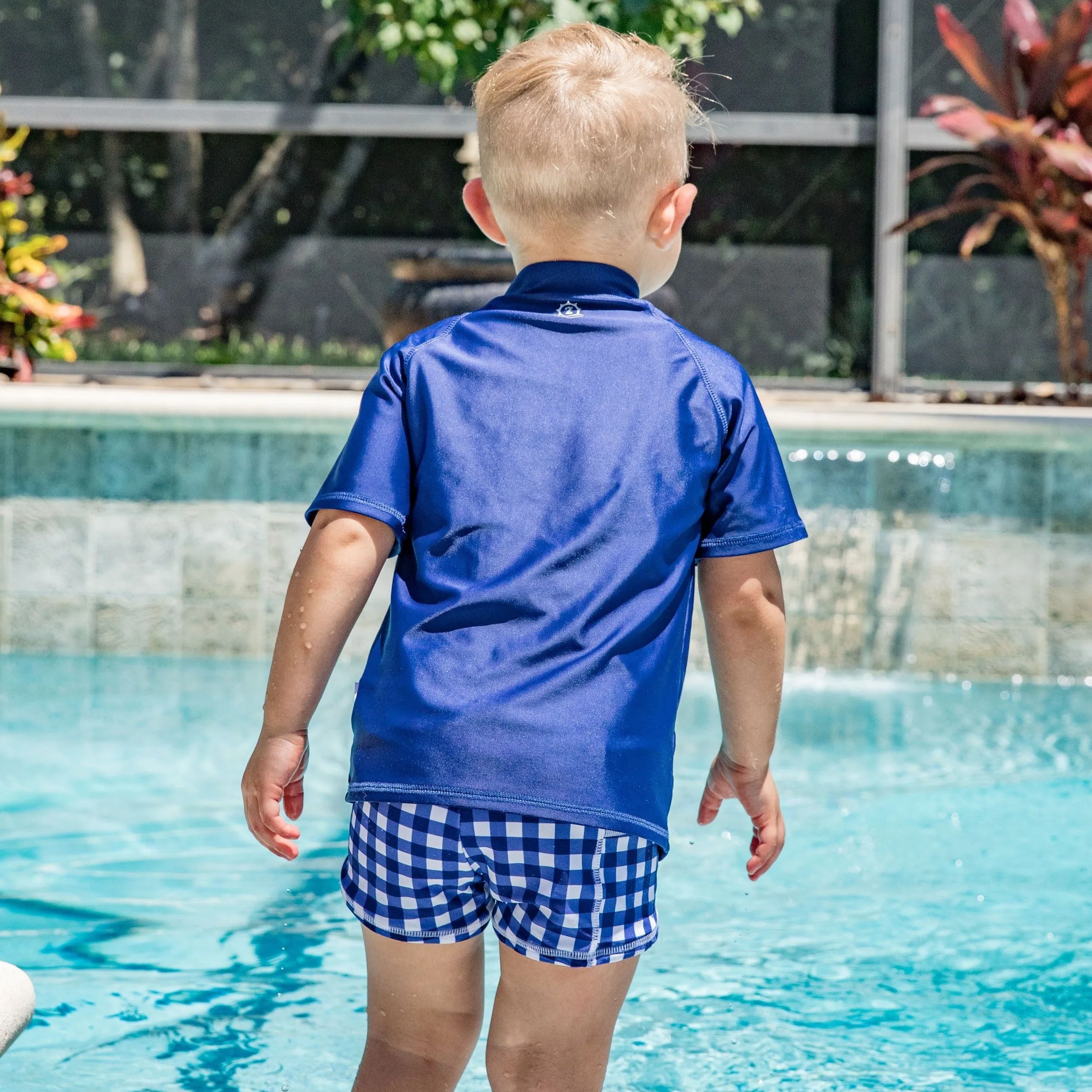 Kids Short Sleeve Zipper Rash Guard Swim Shirt | “Navy”