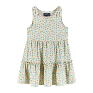 Kids White Nep Dress | Neon Starfish Print