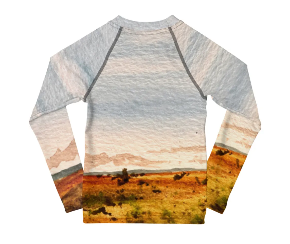 Killer Bee Gi Rash Guard With Pen And Ink Water Color Illustration Of Beach At Todos Santos In Baja, Mexico