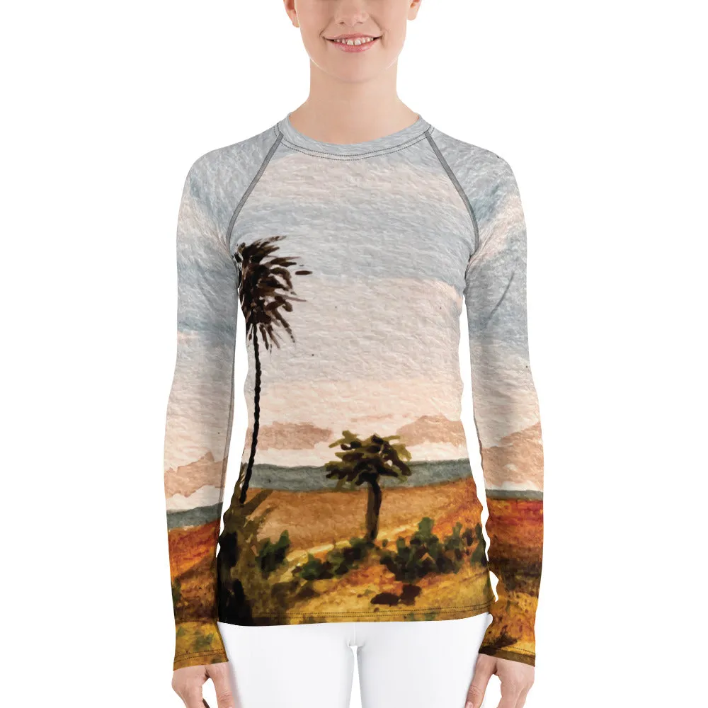 Killer Bee Gi Rash Guard With Pen And Ink Water Color Illustration Of Beach At Todos Santos In Baja, Mexico