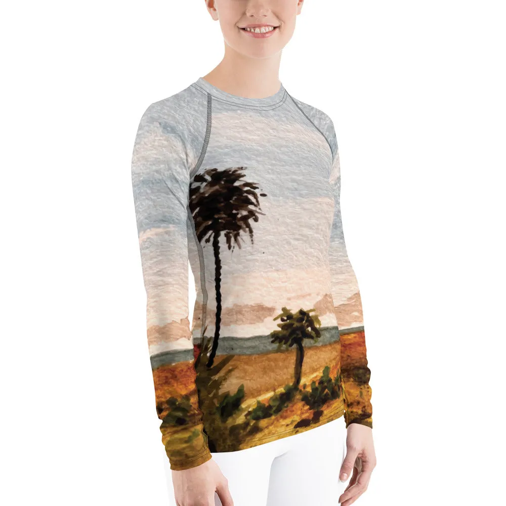 Killer Bee Gi Rash Guard With Pen And Ink Water Color Illustration Of Beach At Todos Santos In Baja, Mexico