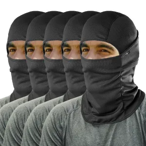 KINGSWAY® Dual Layer Face Mask for Bikers, Full Face Cover Balaclava Riding Gear Bike & Cycling Accessories Helmet Liner for Men Women Save from UV Sun and Dust, 4 Way Stretch, Black, Pack of 5