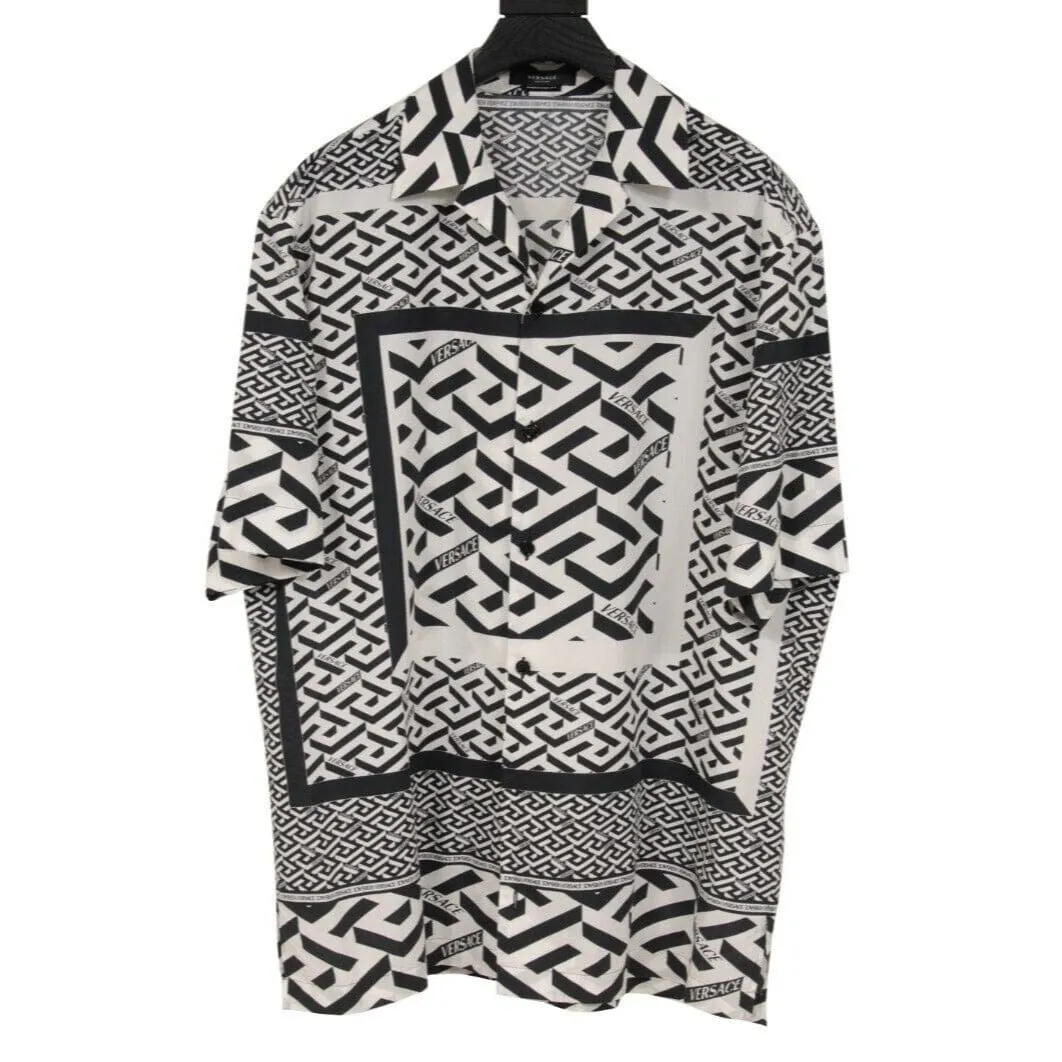 La Greca Geometric Button Down White Black Americana Fit