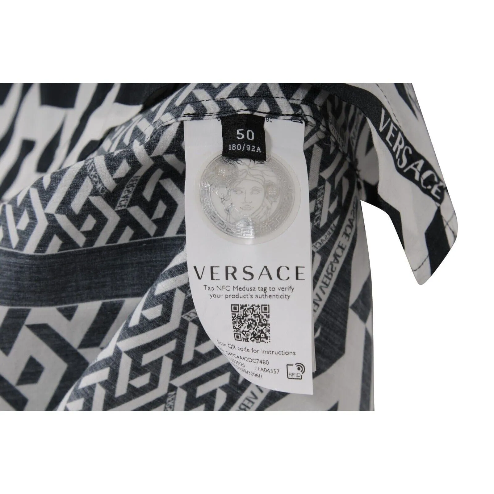 La Greca Geometric Button Down White Black Americana Fit