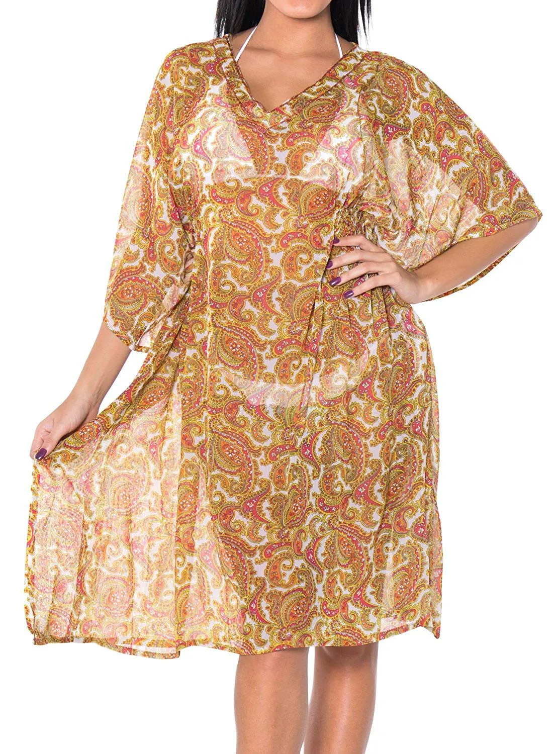 LA LEELA Bikini Swim Beach wear Swimsuit Cover ups Women Caftan Dress Printed