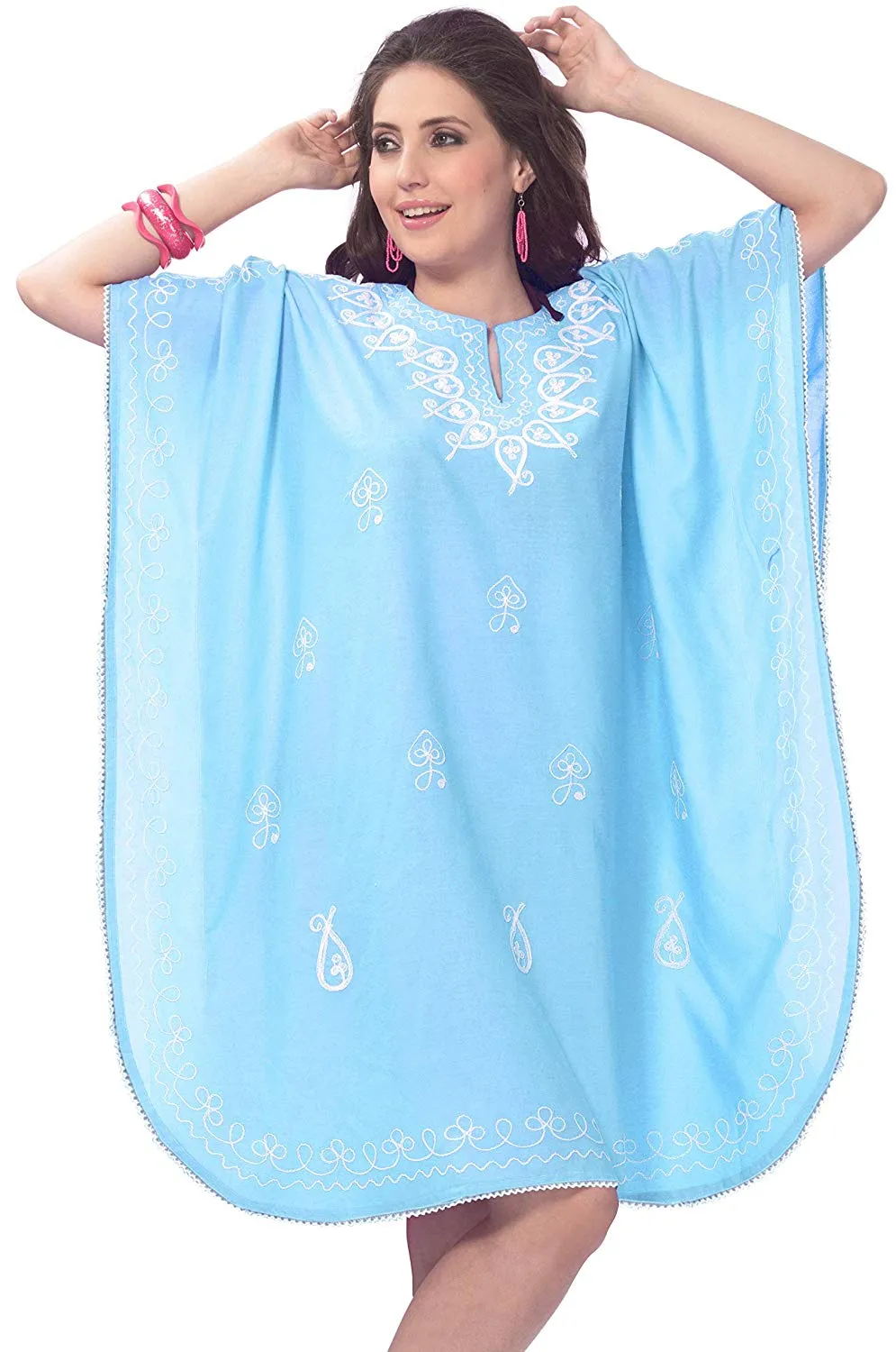 LA LEELA Rayon Solid 01 Women's Kaftan Kimono Nightgown Dress Beachwear Cover up