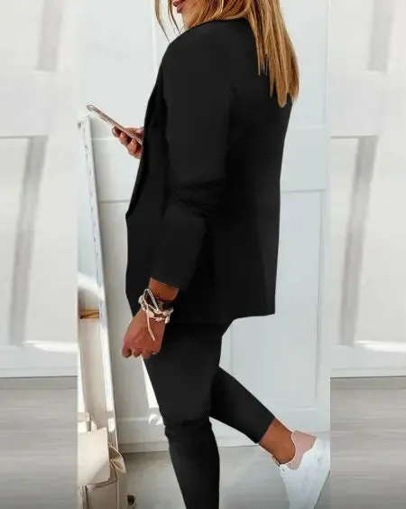 Lapel Neck Blazer & Drawstring Pants Combo