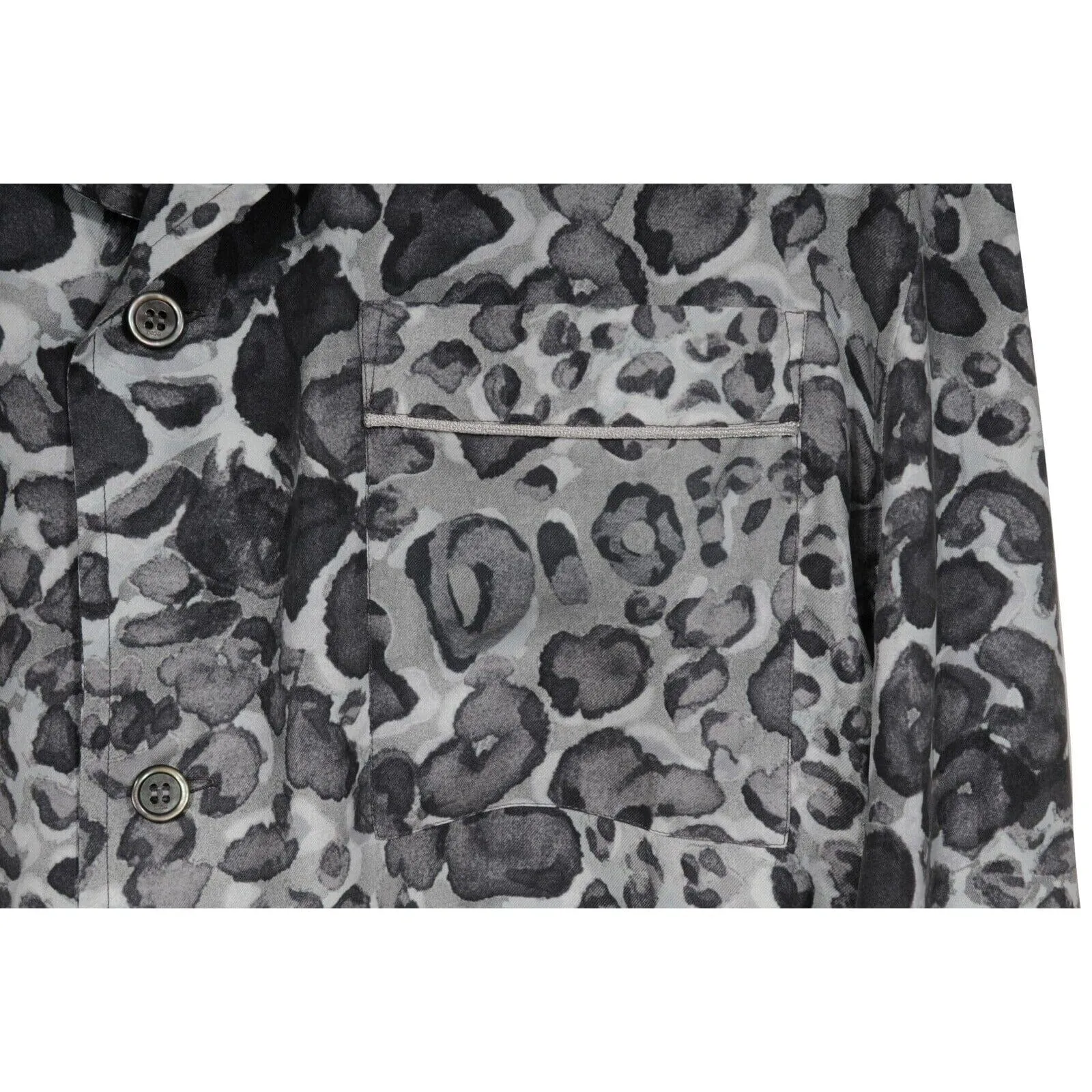 Leopard Cheetah Print Pajama Shirt Gray Silk Logo Button Down