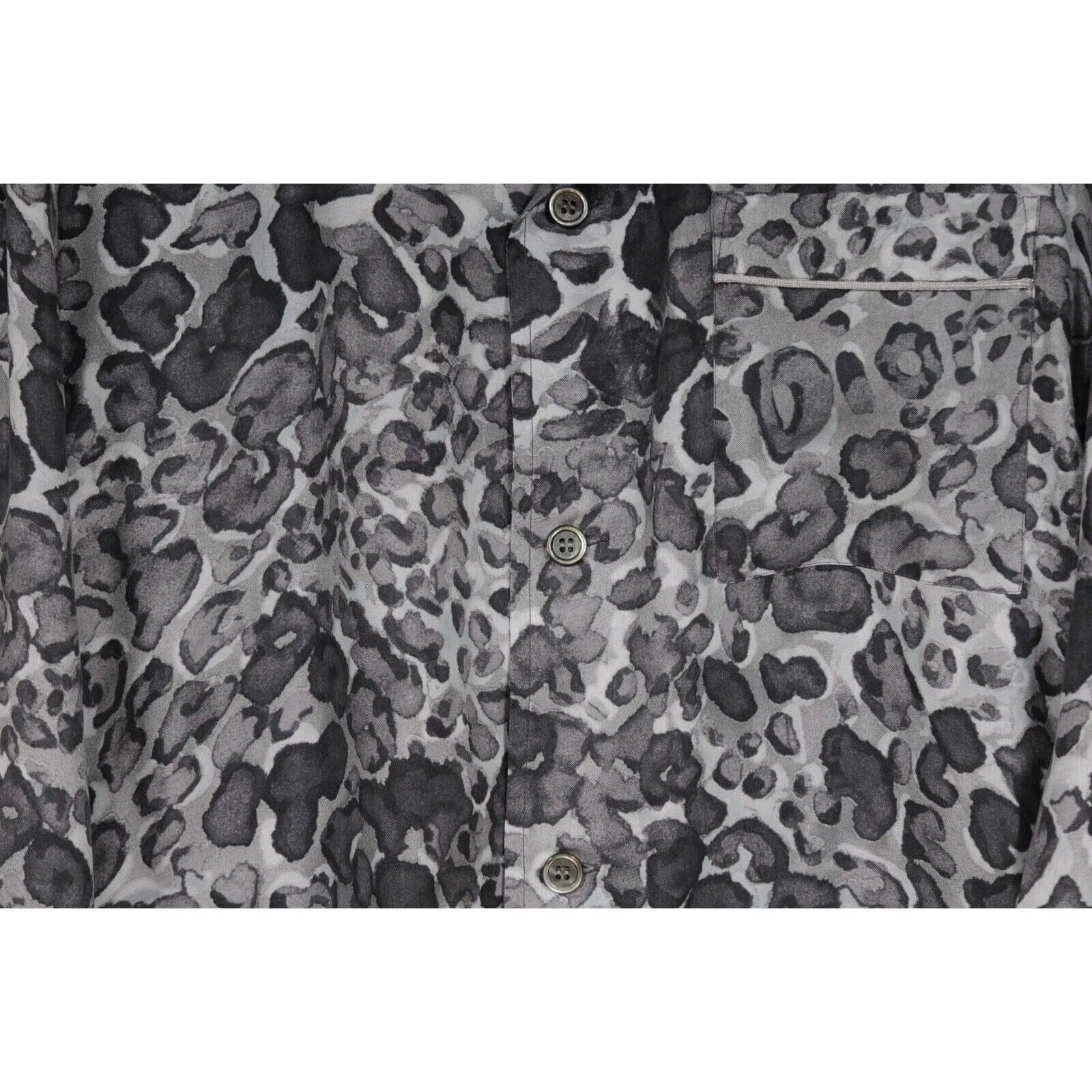 Leopard Cheetah Print Pajama Shirt Gray Silk Logo Button Down