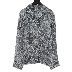 Leopard Cheetah Print Pajama Shirt Gray Silk Logo Button Down