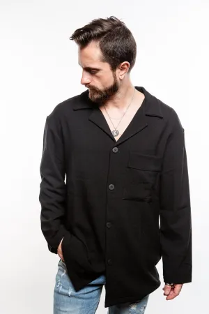 Linen Blend Overshirt - Black