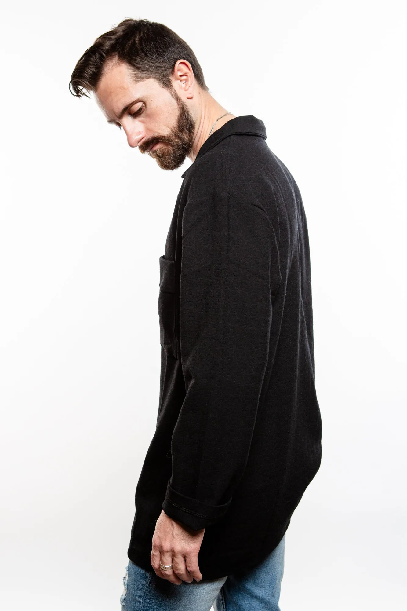 Linen Blend Overshirt - Black