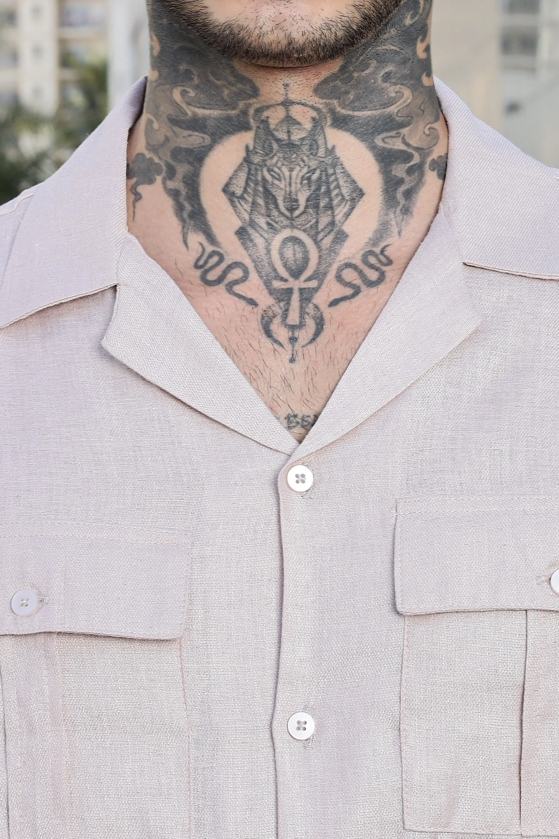 Linen Blend Pink Cuban Collar Classic Relaxed Fit  Shirt