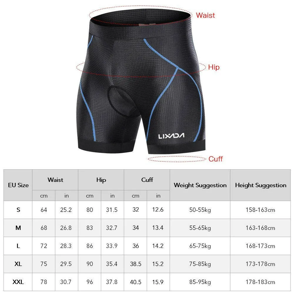 Lixada Men Bike Padded Shorts with Anti-Slip Leg Grips Cycling 3D Padded Underwear Bicycle Padding Riding Shorts Biking Underwear Shorts