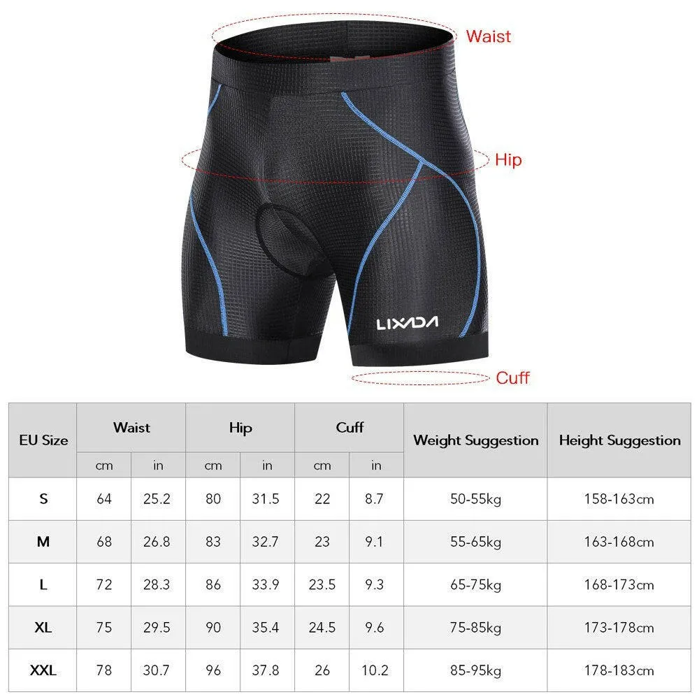 Lixada Men Bike Padded Shorts with Anti-Slip Leg Grips Cycling 3D Padded Underwear Bicycle Padding Riding Shorts Biking Underwear Shorts