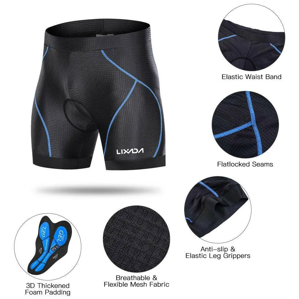 Lixada Men Bike Padded Shorts with Anti-Slip Leg Grips Cycling 3D Padded Underwear Bicycle Padding Riding Shorts Biking Underwear Shorts