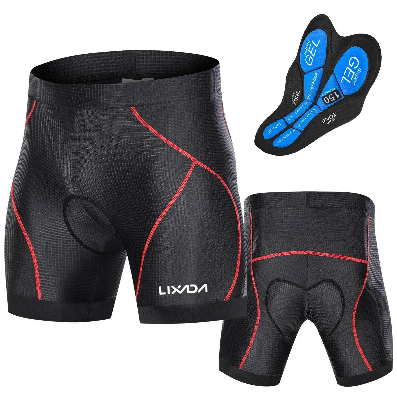 Lixada Men Bike Padded Shorts with Anti-Slip Leg Grips Cycling 3D Padded Underwear Bicycle Padding Riding Shorts Biking Underwear Shorts