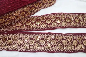 Maroon Fancy Sequence Work Trim