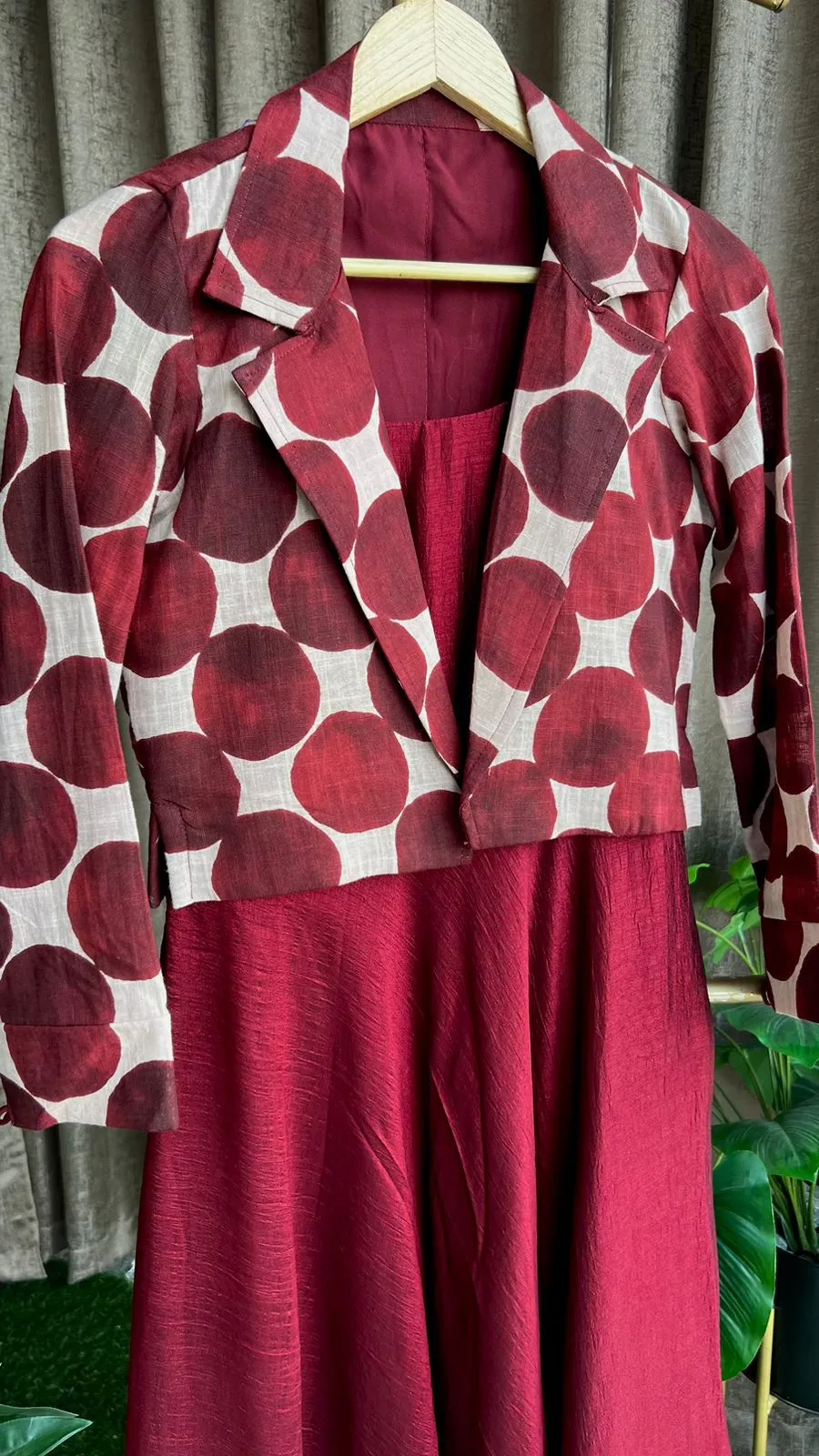 Maroon spaghetti dress & blazer coord sets