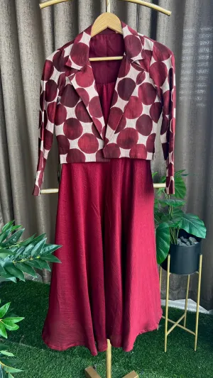 Maroon spaghetti dress & blazer coord sets