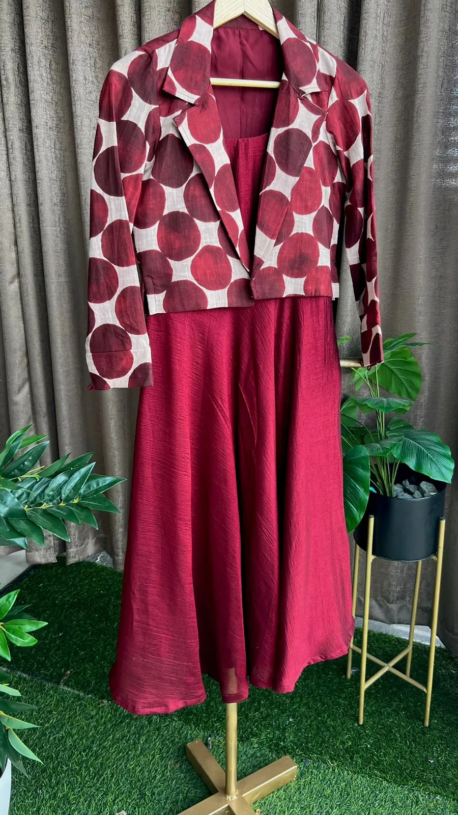 Maroon spaghetti dress & blazer coord sets
