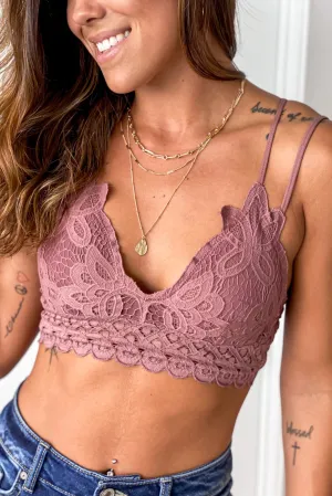 Mauve Crochet Bralette With Criss Cross Back