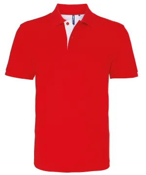 Mens classic fit contrast polo | Red/White