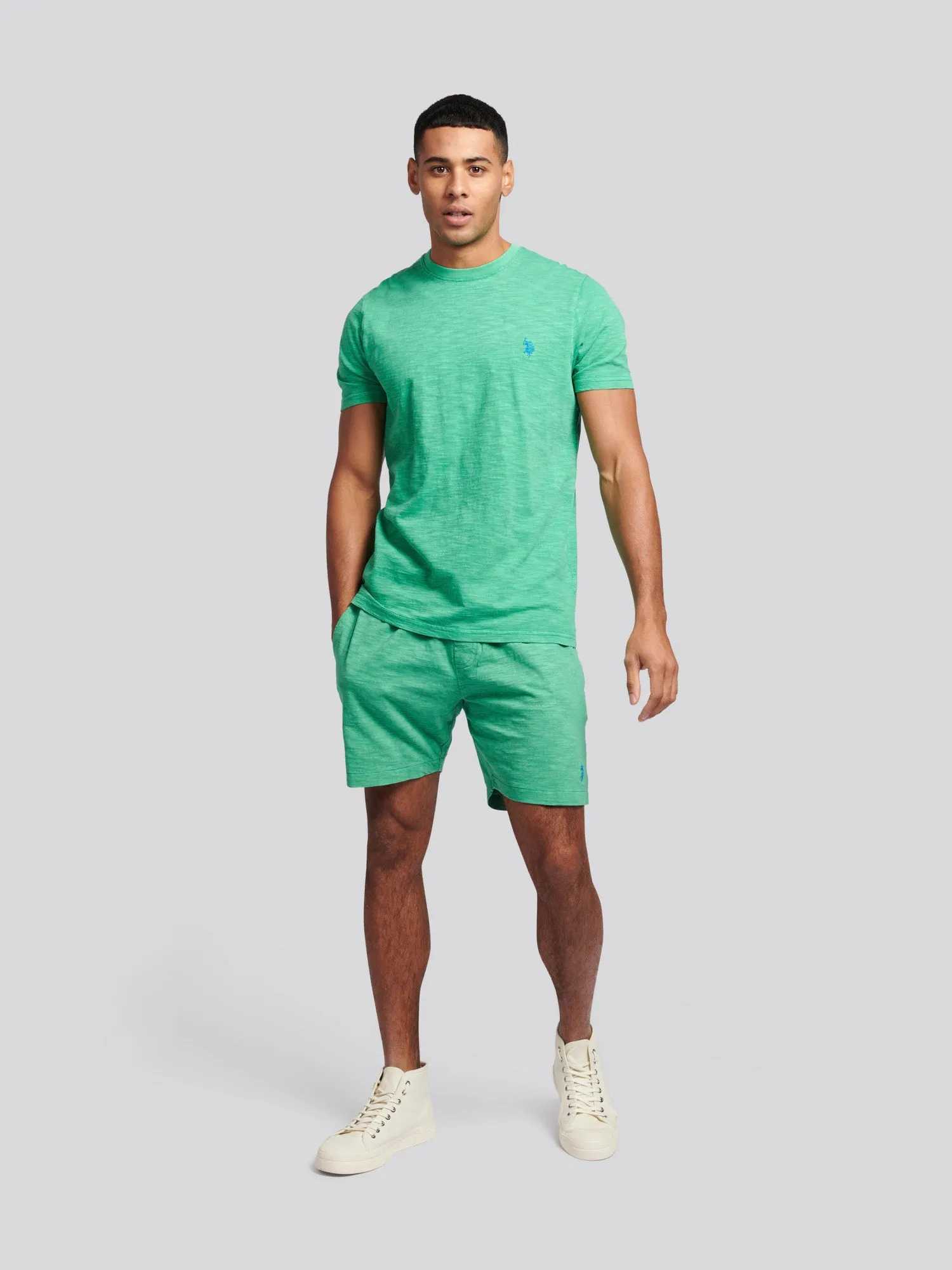 Mens Garment Dye Sweat Shorts in Golf Green