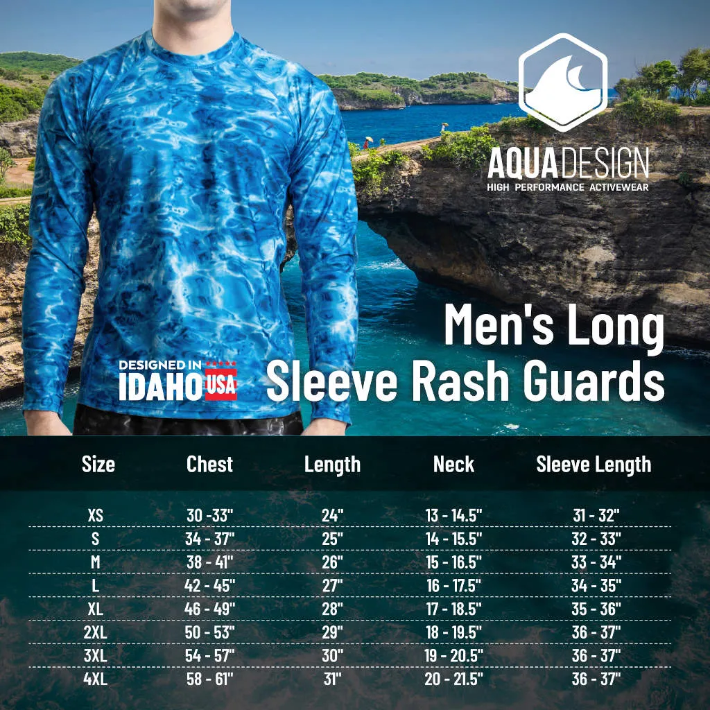 Mens Long Sleeve UV Rash Guard Camo Swim Shirt | Aqua Design