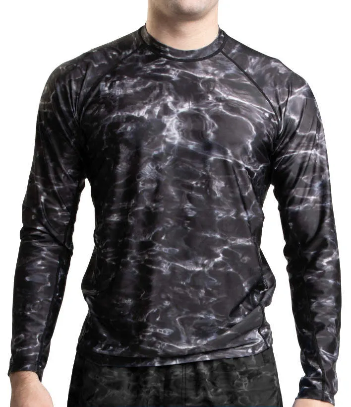 Mens Long Sleeve UV Rash Guard Camo Swim Shirt | Aqua Design