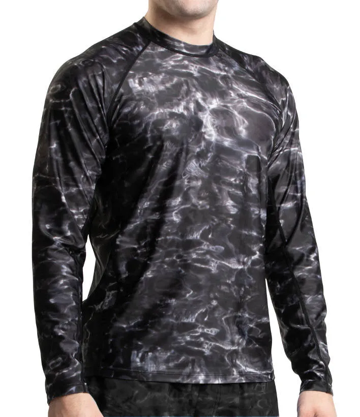Mens Long Sleeve UV Rash Guard Camo Swim Shirt | Aqua Design