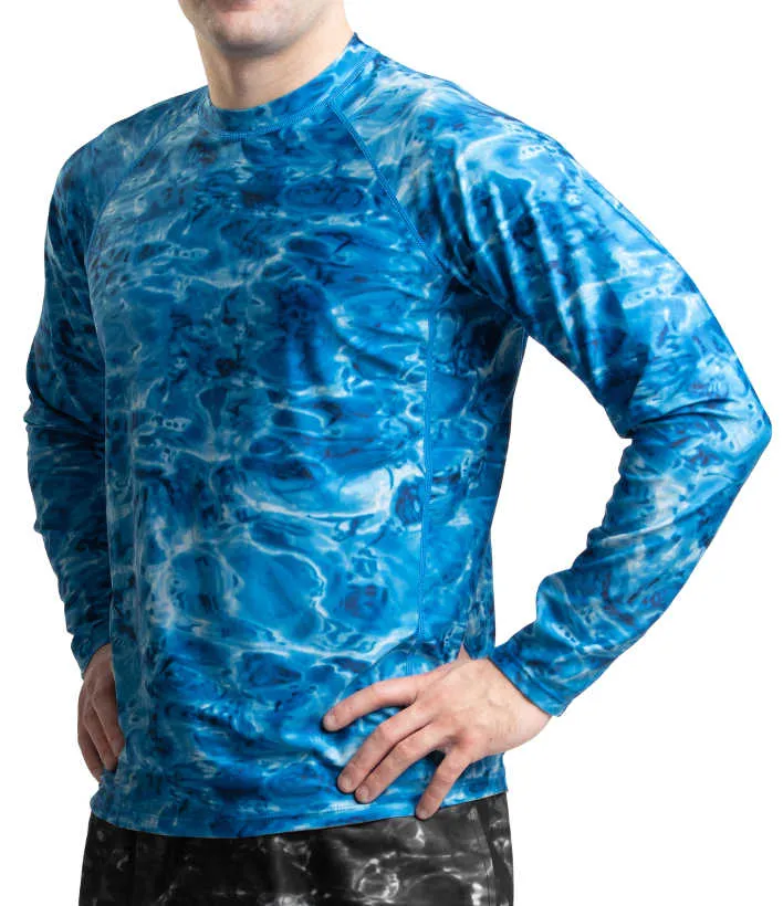 Mens Long Sleeve UV Rash Guard Camo Swim Shirt | Aqua Design