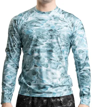 Mens Long Sleeve UV Rash Guard Camo Swim Shirt | Aqua Design