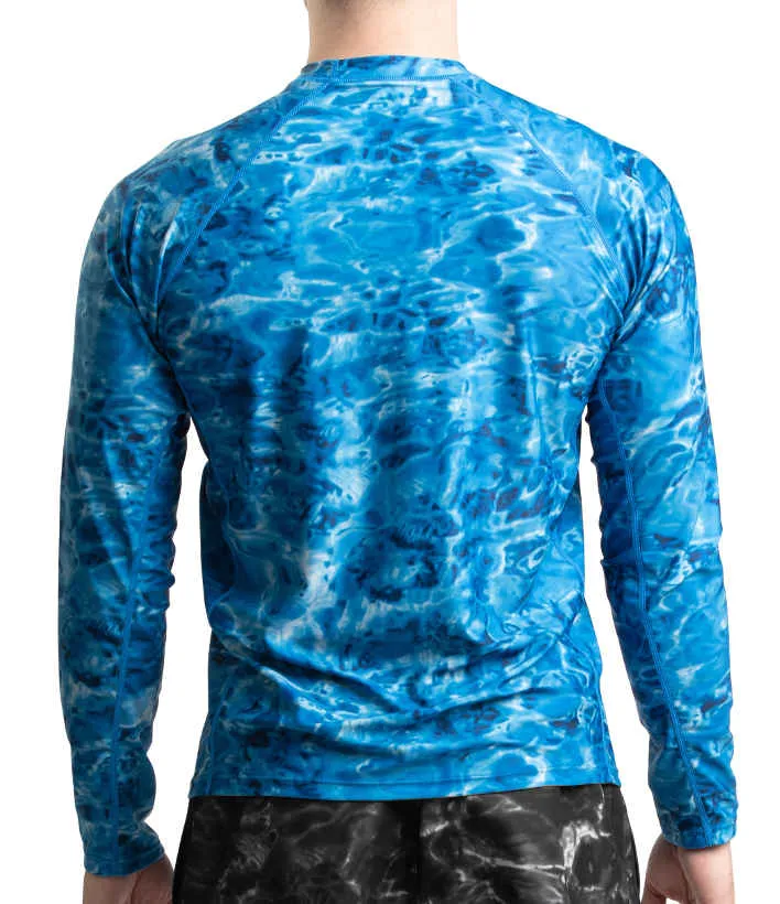 Mens Long Sleeve UV Rash Guard Camo Swim Shirt | Aqua Design