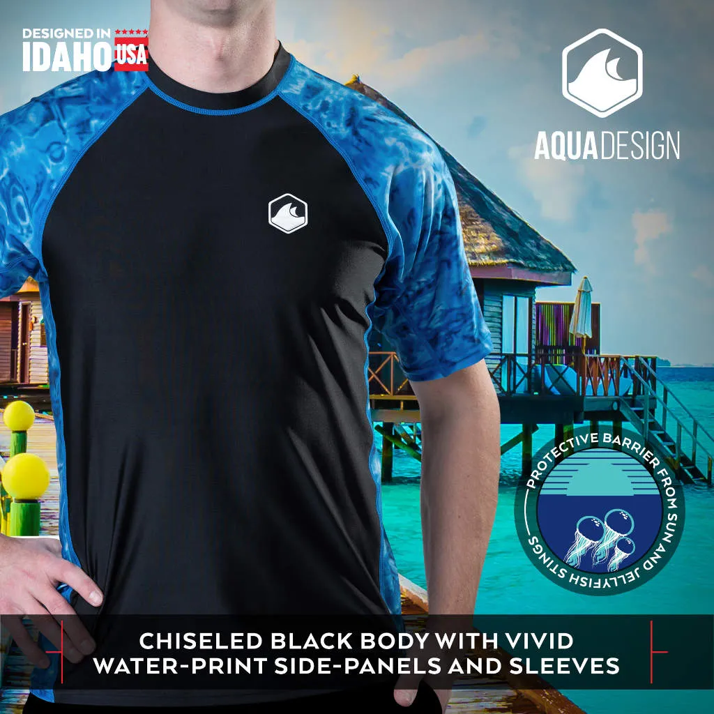 Mens Rash Guard Short Sleeve Swim Shirt UV 50  | Aqua Design