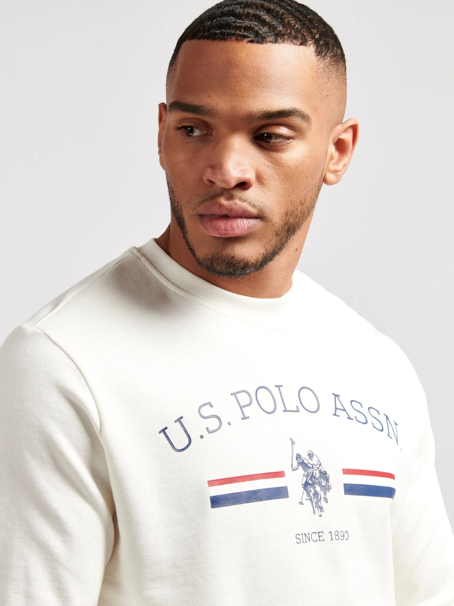 Mens Rider Crew Neck Sweatshirt in Marshmallow