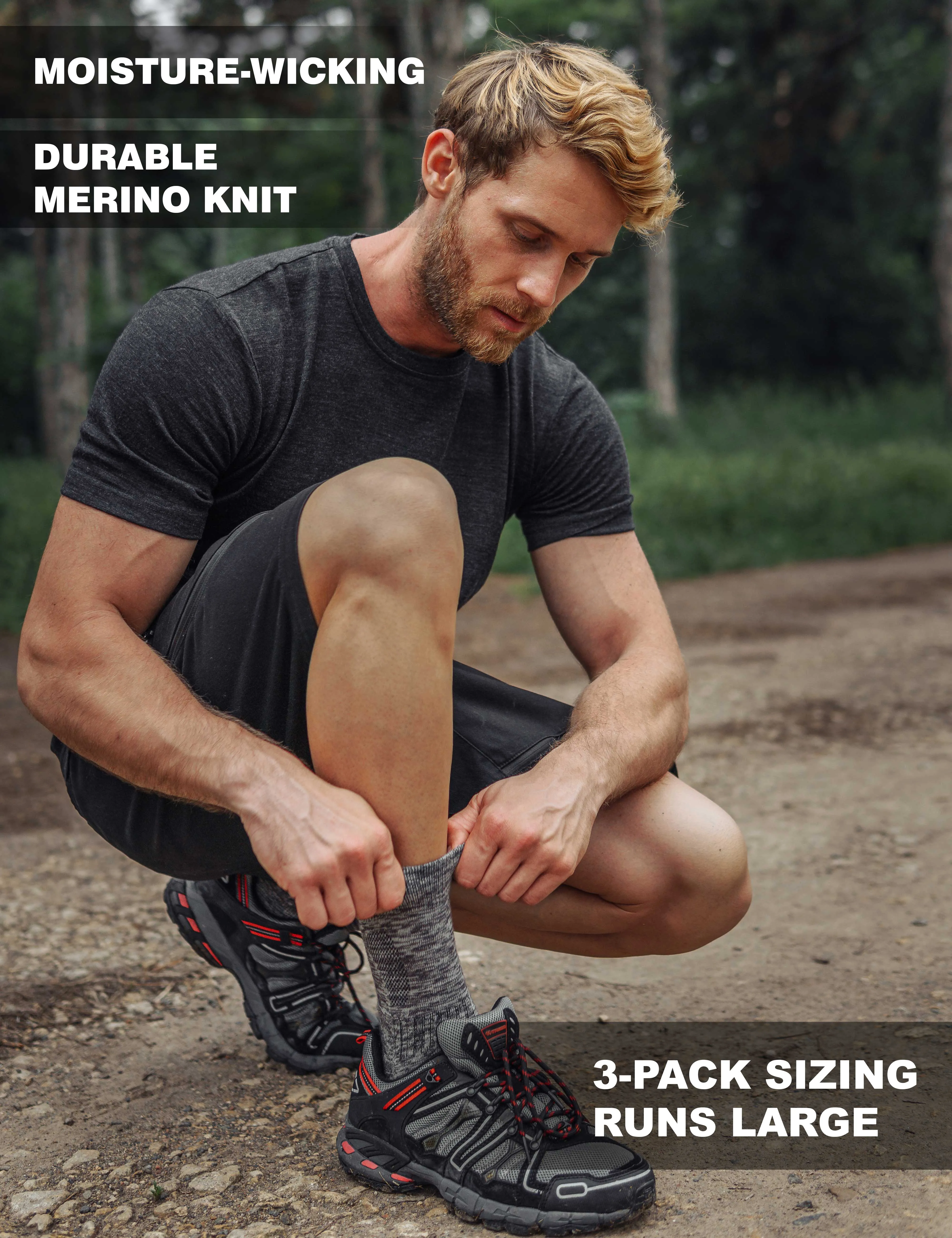 Merino Wool Hiking Socks - Multicolor: Brown, Dark Green, Red